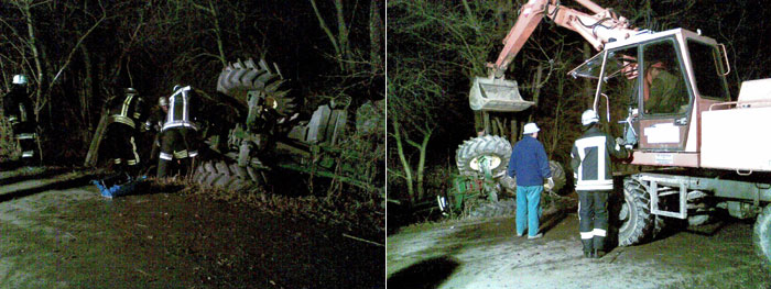 Traktor landet in der Gefällach
